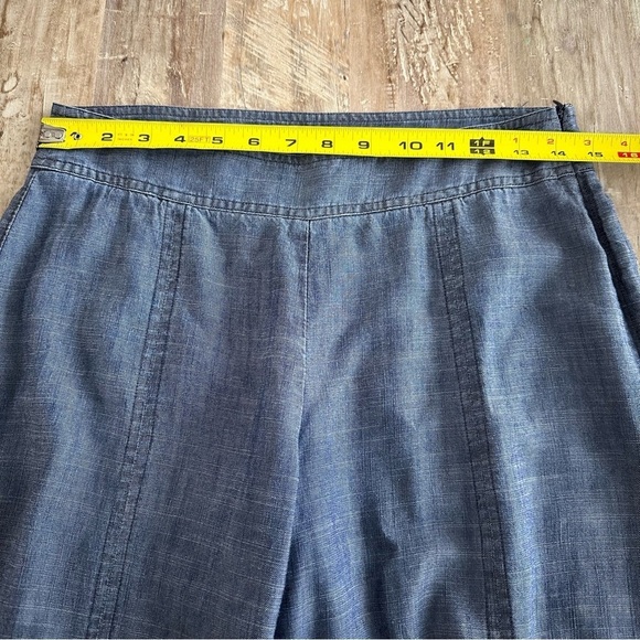 Trina Turk Front Slit Wide Leg Pants Chambray SZ 0  Linen Blend Coastal Beachy - Picture 7 of 8